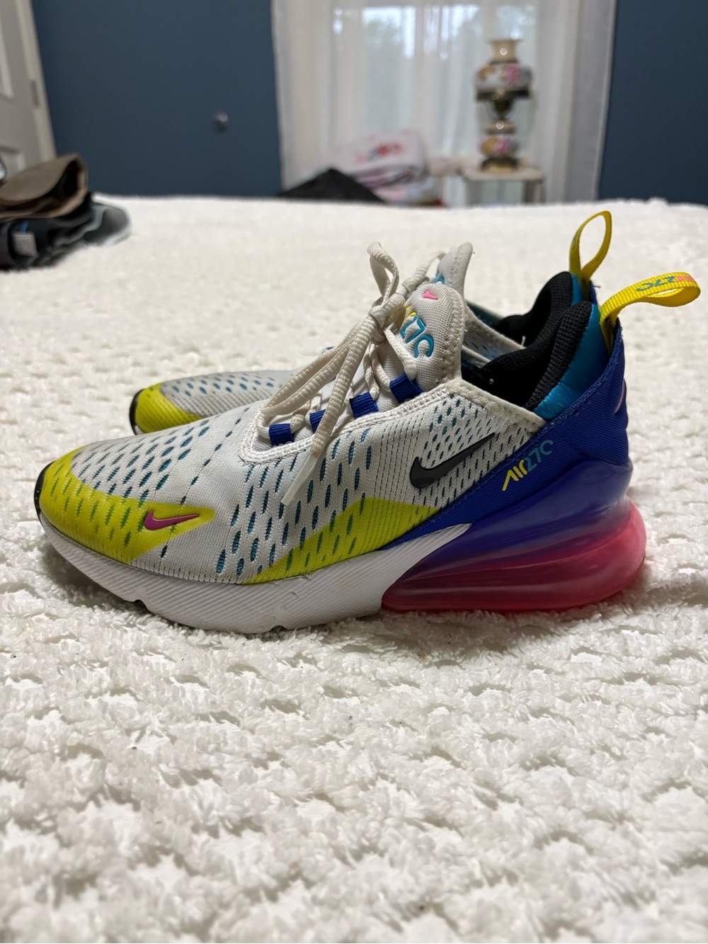 Nike Air Max 270 White Yellow Blue Pink Accent Sneakers